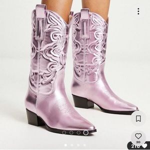 Pink metallic cowboy boots from Asos